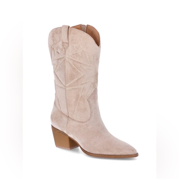 Time and Tru Shoes - Time and Tru Embroidered Cowboy Boots Sand Faux Suede Wide Sz 8